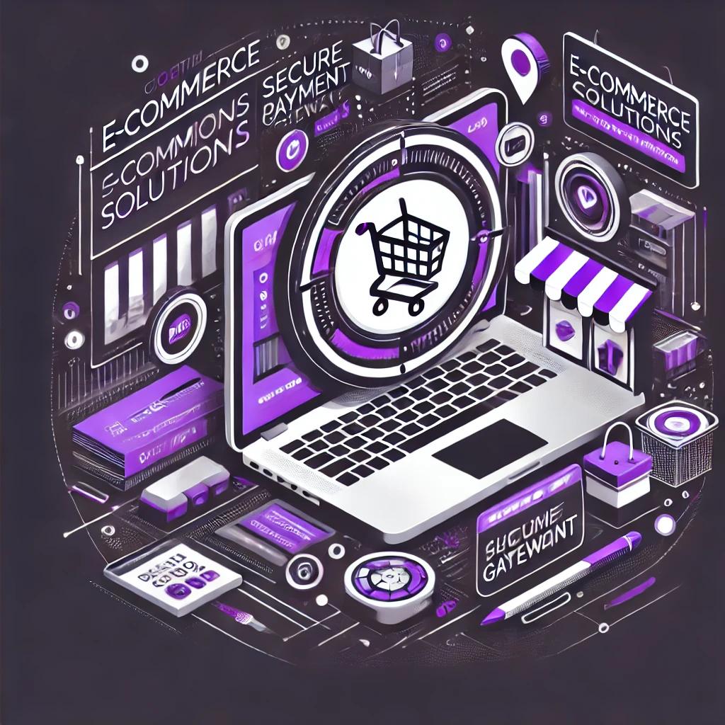 E-commerce solutions by Dulaney Web Services featuring shopping carts and payment gateways in a purple-dominant modern design.